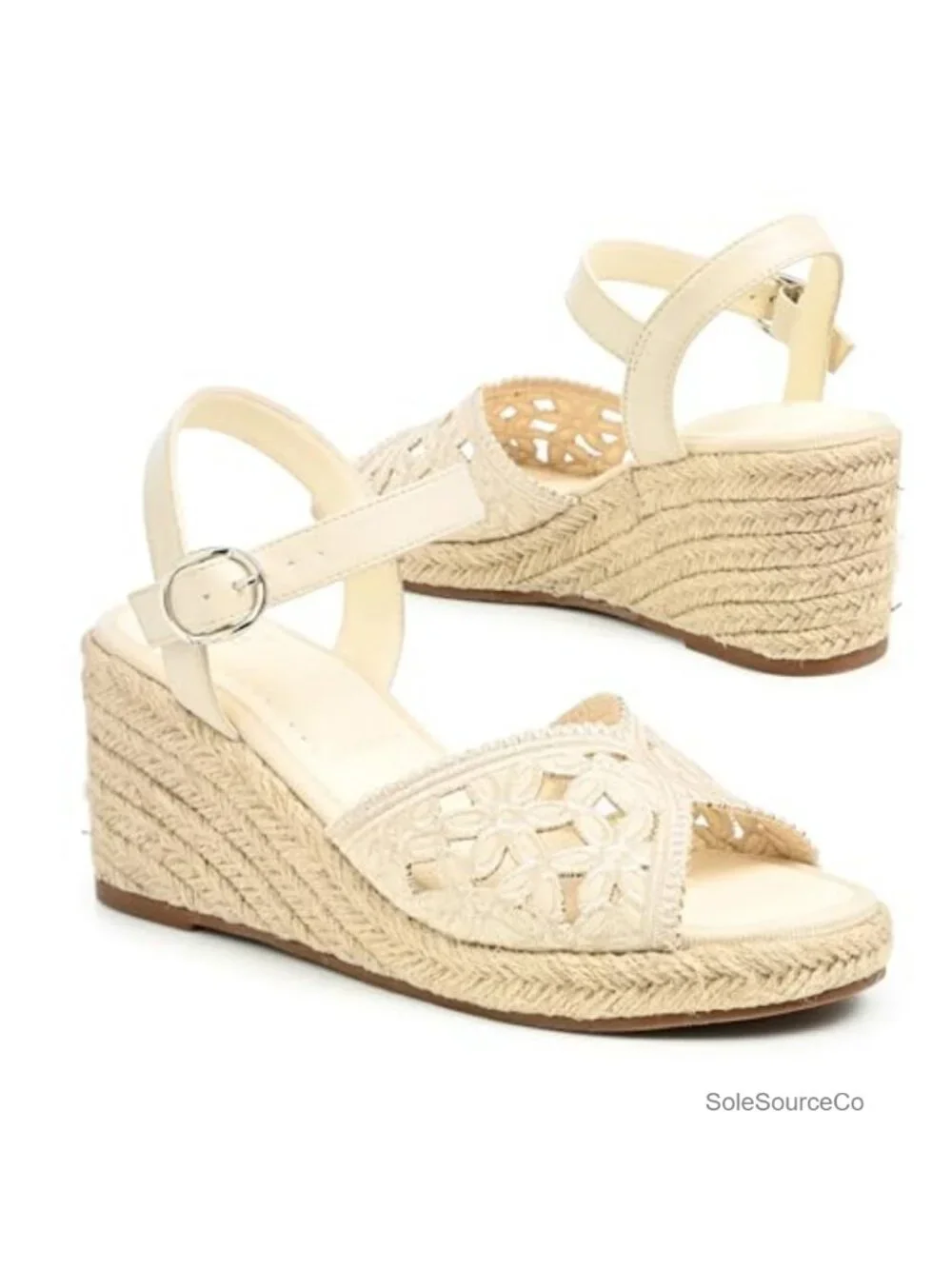 Women's Lace Espadrille Wedge Sandal with Adjustable Ankle Strap, Open Toe